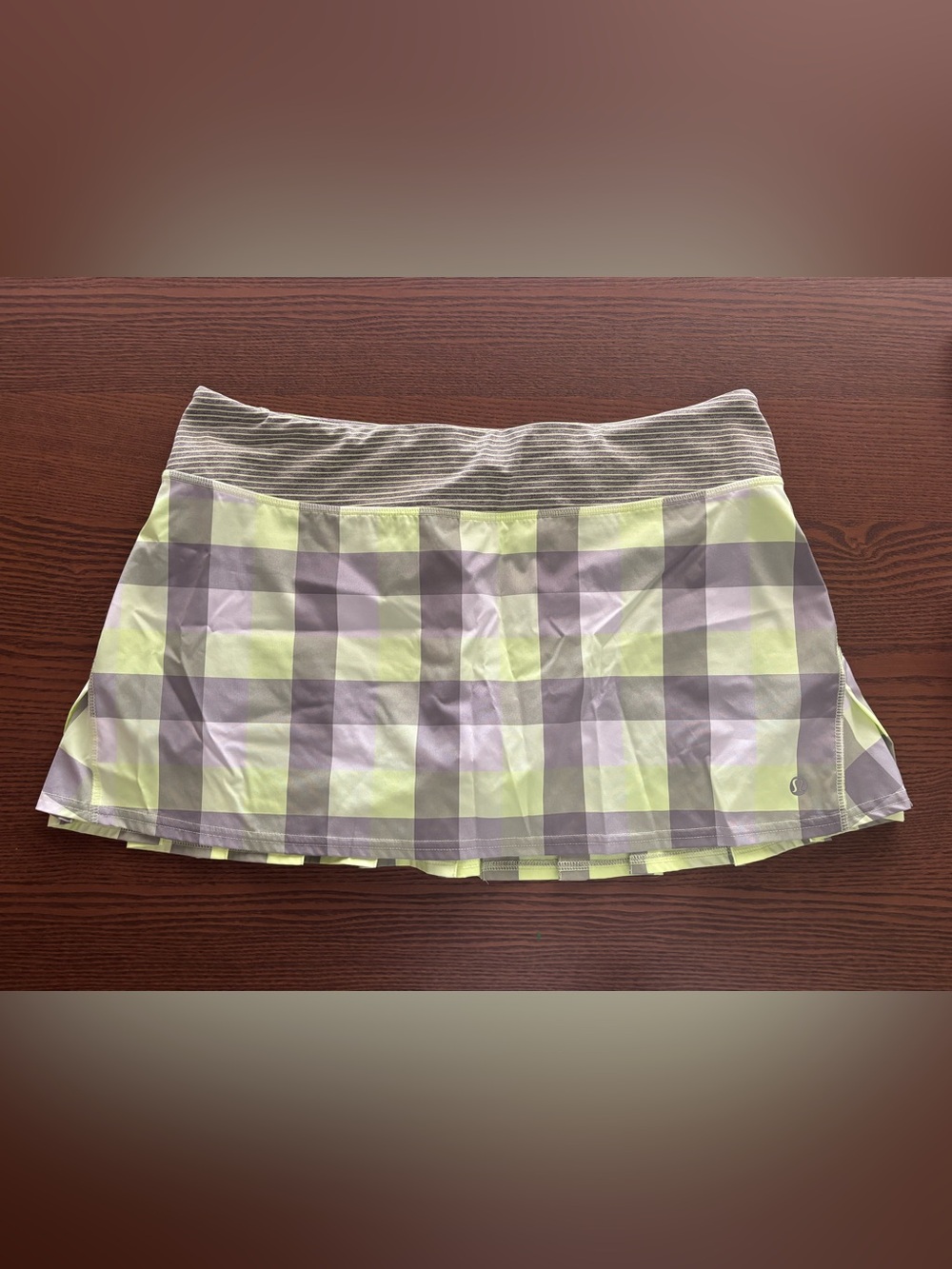 Lululemon green checker tennis skirt with built in shorts size 10